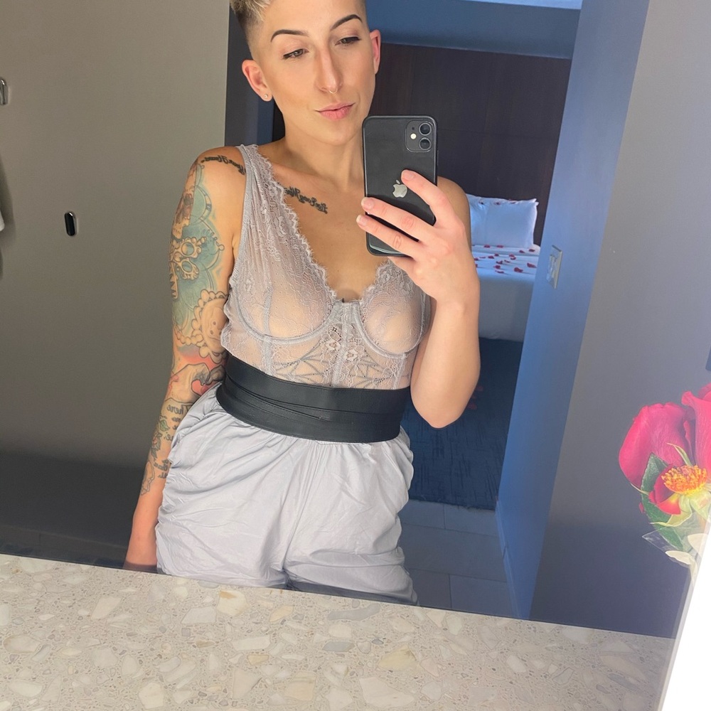 Akira Lace Bodysuit grayish lavender